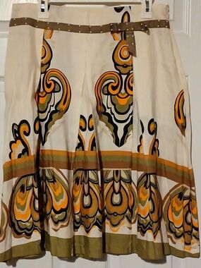 Cream A-Line Skirt with Orange & Olive Print